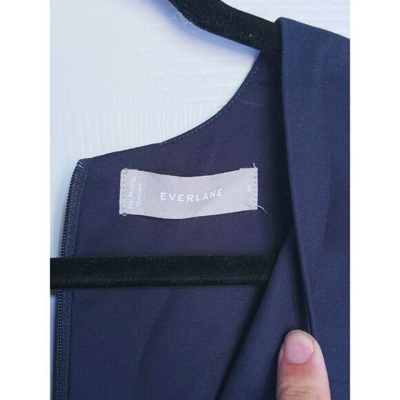 Everlane Structured Cotton Jumpsuit V-Neck Navy Blue 8 Career Quiet Luxury Fall - Picture 4 of 5